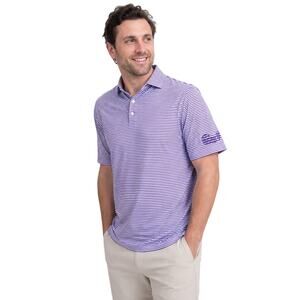 Peter Millar Summer Comfort Purple & White Striped Polo Shirt Size Large